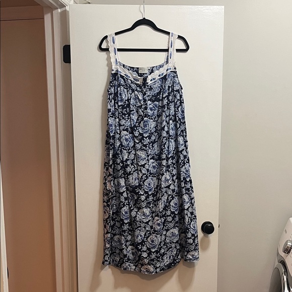 Gold Coast Other - 100% Cotton Navy Blue Floral Nightgown Nightdress with Ribbon and Lace Details